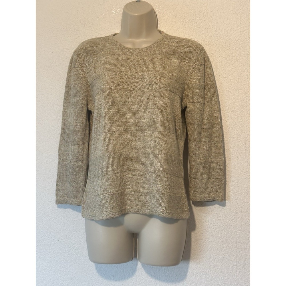 Co & Eddy Womens 100% Linen Knit Sweater Tan 3/4 Sleeve‎ Size Small Minimalist